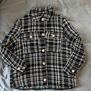 NWOT Zara Black and White Plaid Jacket with Gold Buttons